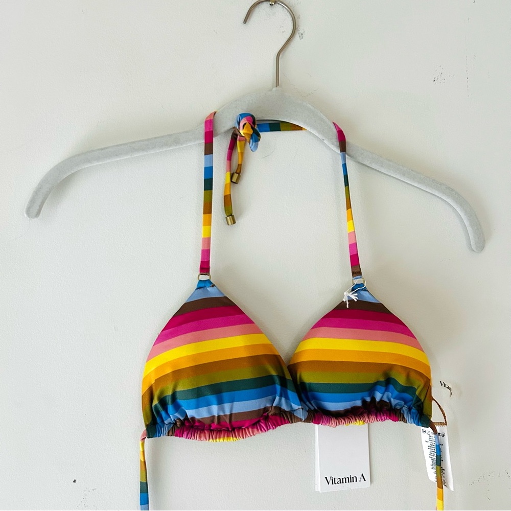 NWT Vitamin A Gia Ring Rainbow Triangle Bikini Top